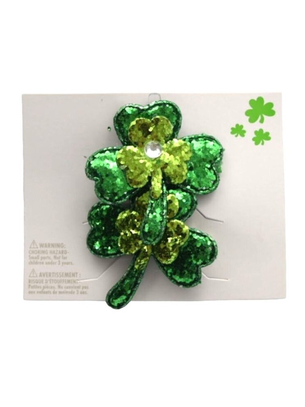 Claires Shamrock Clover Glitter Hair Clips Set of 2 St Patricks Day Green